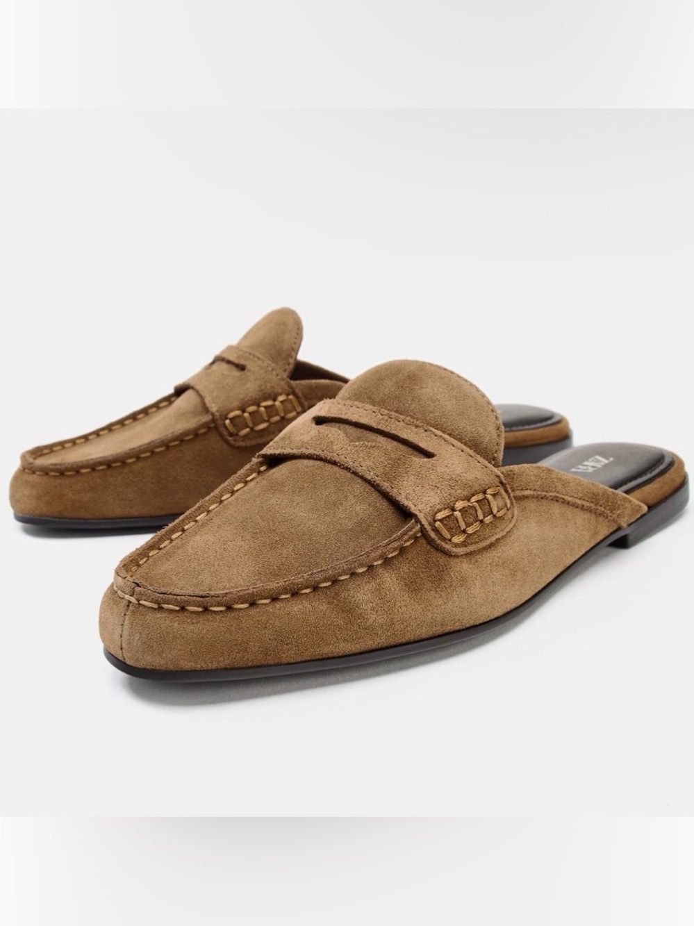 ZARA Open Back Split Suede Leather Loafers/Mules